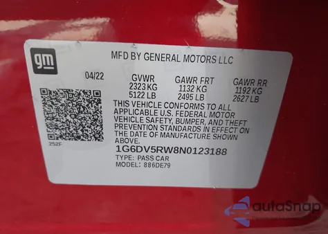 2022 Cadillac Ct5-V V-Series from USA, damaged, VIN 1G6DV5RW8N0123188